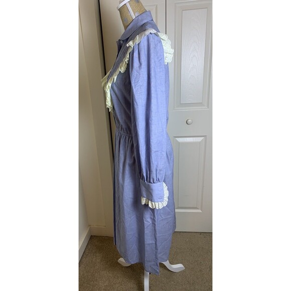 Vtg Donna Morgan Non Stop Prairie Dress Med Union Made USA NWT Lace Blue Cottage - Picture 5 of 10